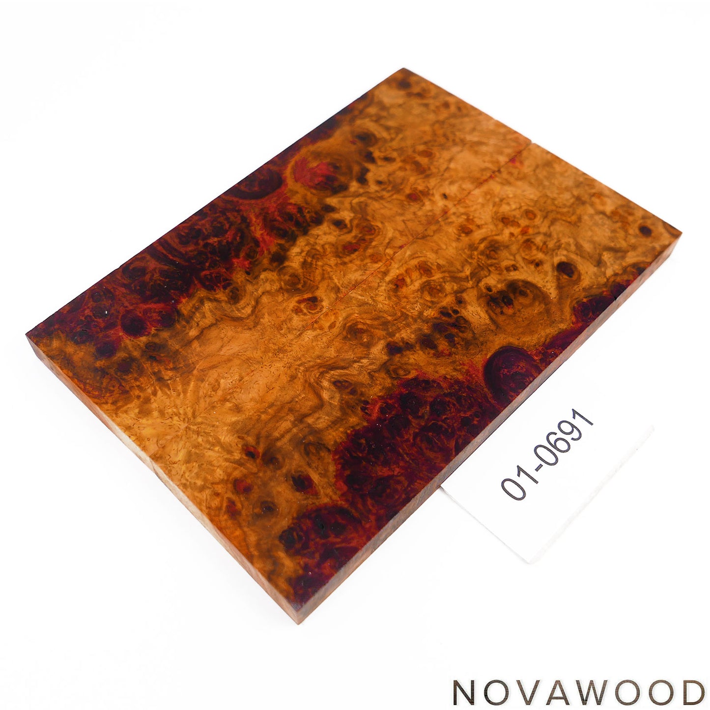 AMBOYNA BURL SAPWOOD STABILIZED WOOD KNIFE SCALES 01-0691